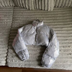 FN Cropped Silver Puffer Jacket SIZE MEDIUM